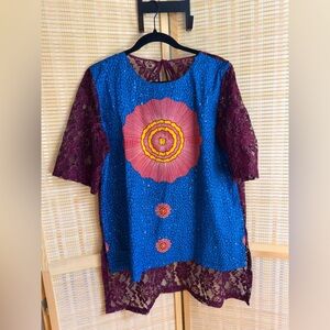 Others Follow Blue and Burgundy Lace Blouse